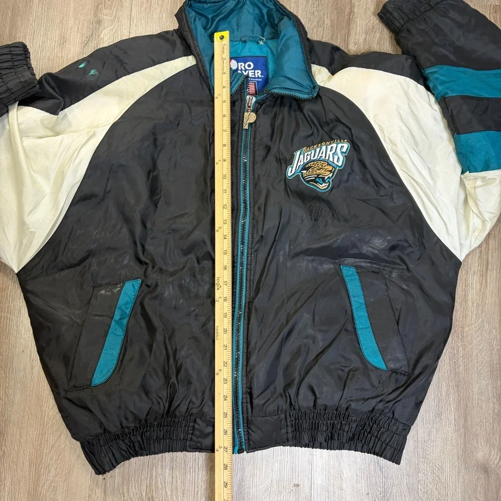 VTG Jacksonville Jaguars Puffer Jacket Mens XL Full Zip Nylon NFL Vintage Black